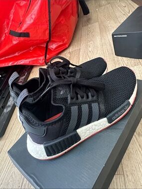 adidas Black and Red NMD_R1 Knit Sneakers